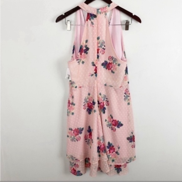 19 Cooper Pink Floral Sleeveless V-Neck Mini Dress Size Large NEW Textured Dot - Picture 11 of 11